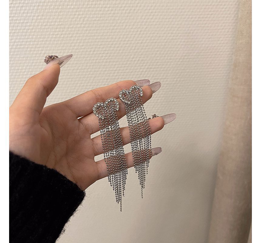 Earring Heart Fringed Alloy