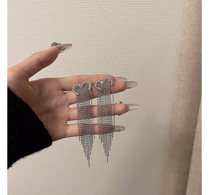 Earring Heart Fringed Alloy