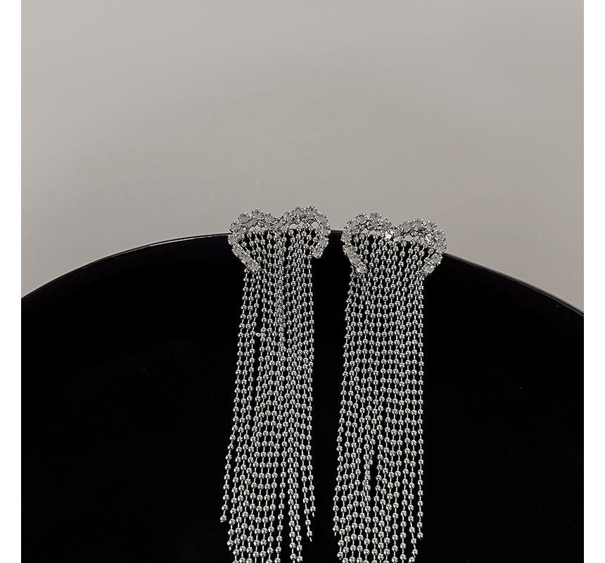 Earring Heart Fringed Alloy