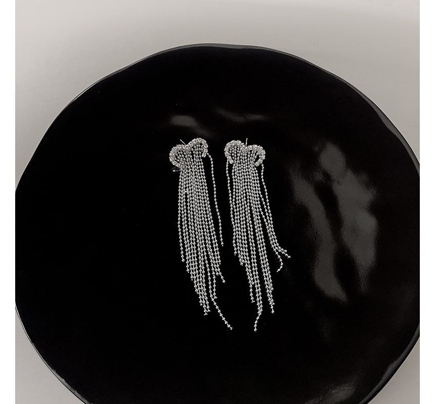 Earring Heart Fringed Alloy
