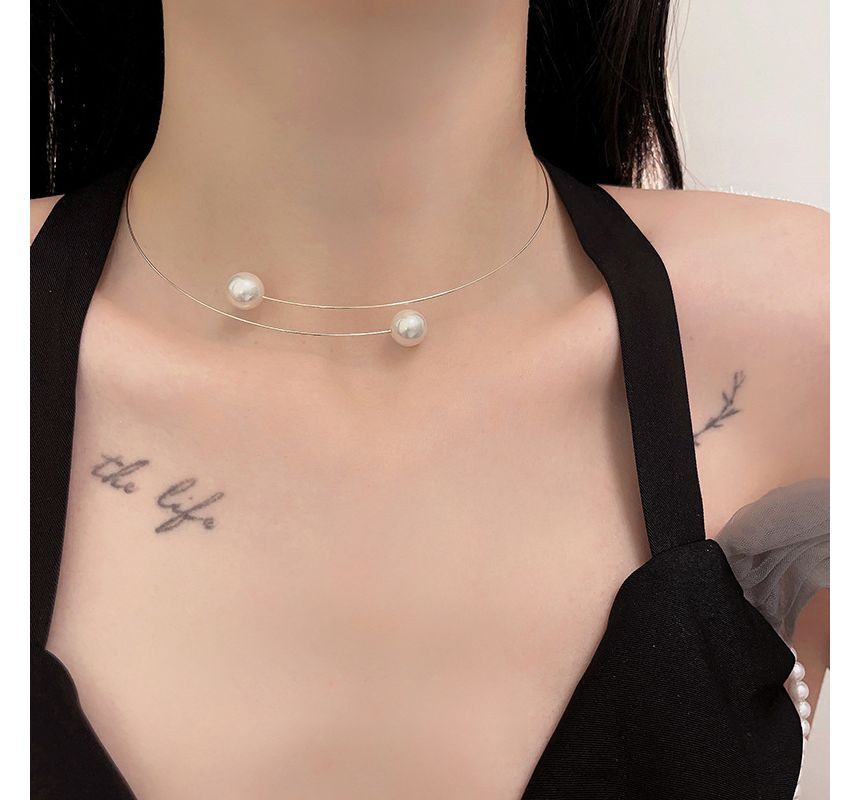 Alloy Choker Open Pearl Faux
