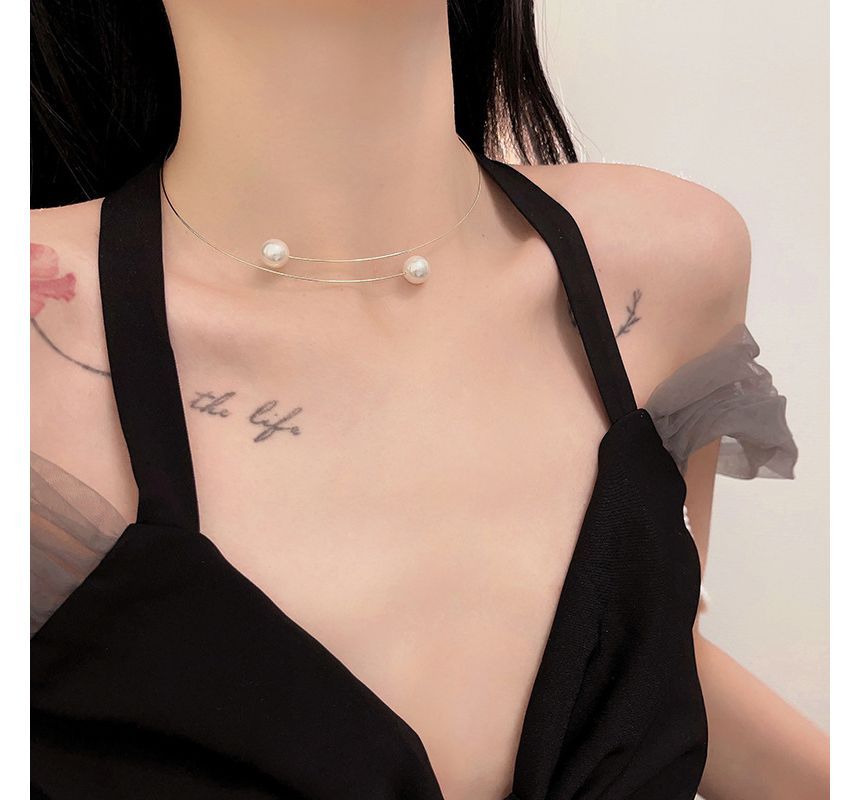 Alloy Choker Open Pearl Faux
