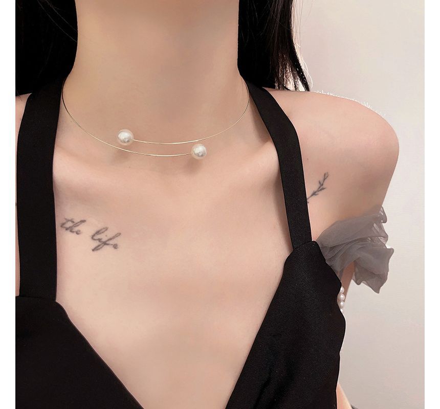 Alloy Choker Open Pearl Faux