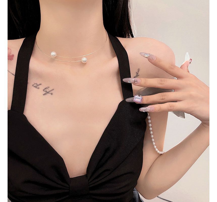 Alloy Choker Open Pearl Faux