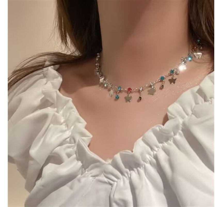 Choker Alloy Rhinestone Butterfly