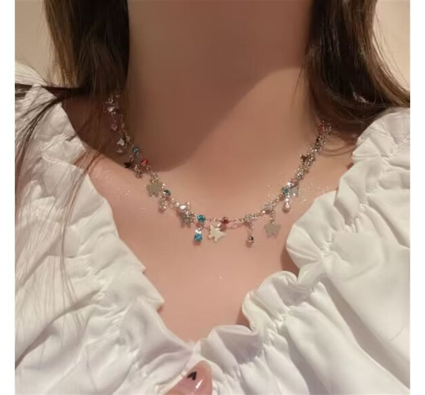 Choker Alloy Rhinestone Butterfly