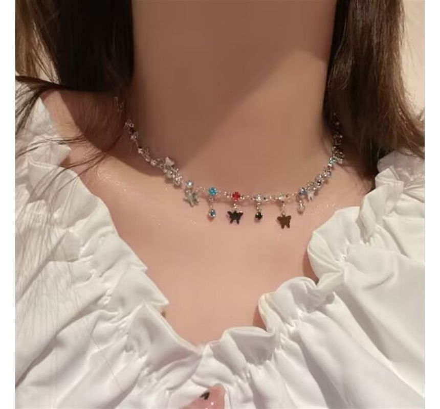Choker Alloy Rhinestone Butterfly