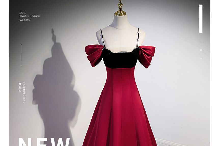 Evening Panel A-Line Cold-Shoulder Velvet Gown