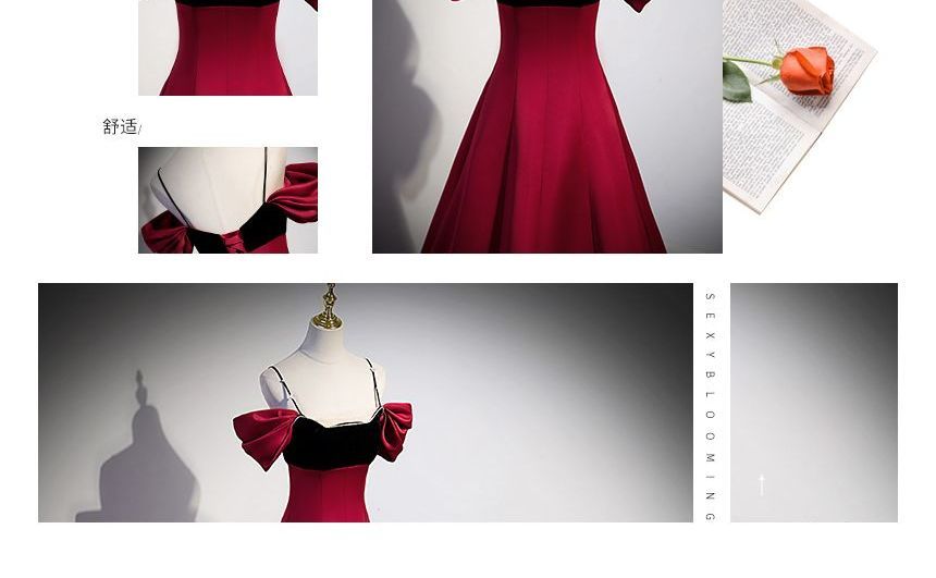 Evening Panel A-Line Cold-Shoulder Velvet Gown