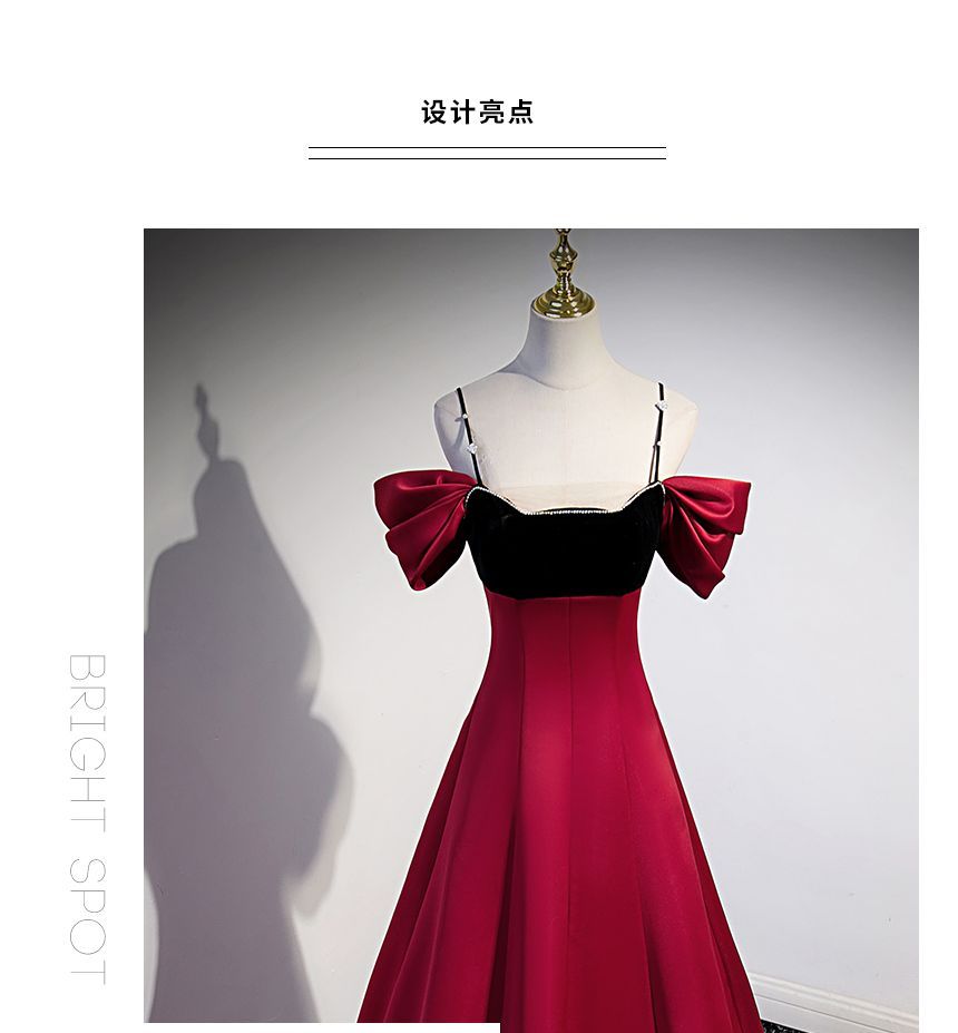 Evening Panel A-Line Cold-Shoulder Velvet Gown