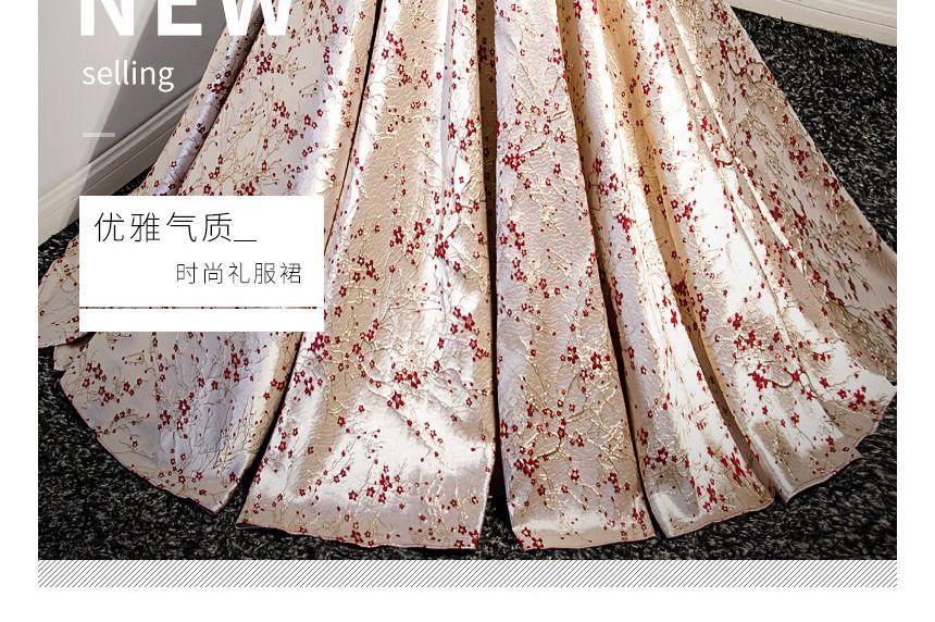 Evening Gown Ruffled Print Floral Off-Shoulder A-Line