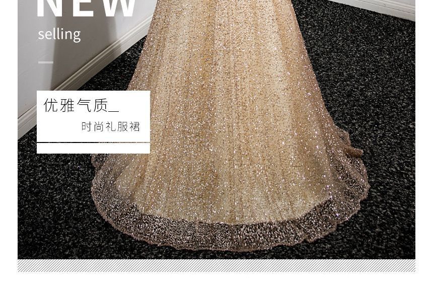 Glitter Cold-Shoulder Bow Evening Gown A-Line