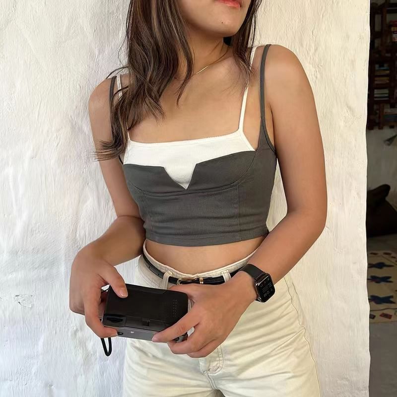 Two-Piece Mock Top Tone Cami Crop Two