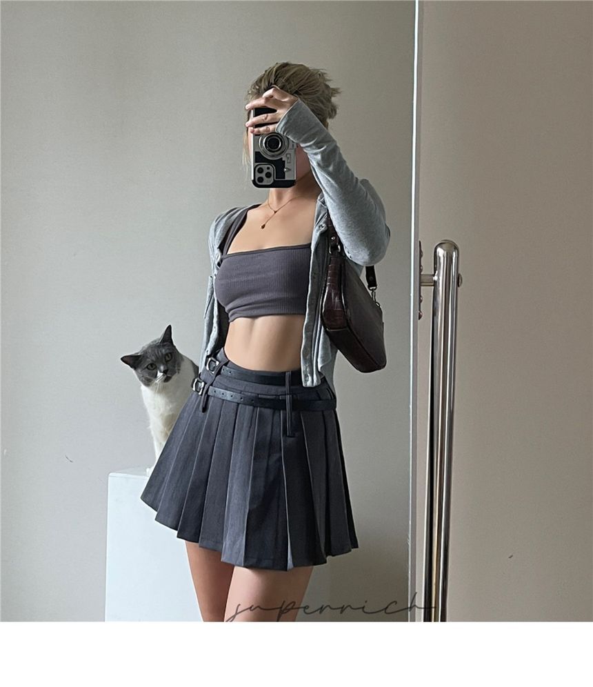 Skirt High Plain Mini Pleated Rise