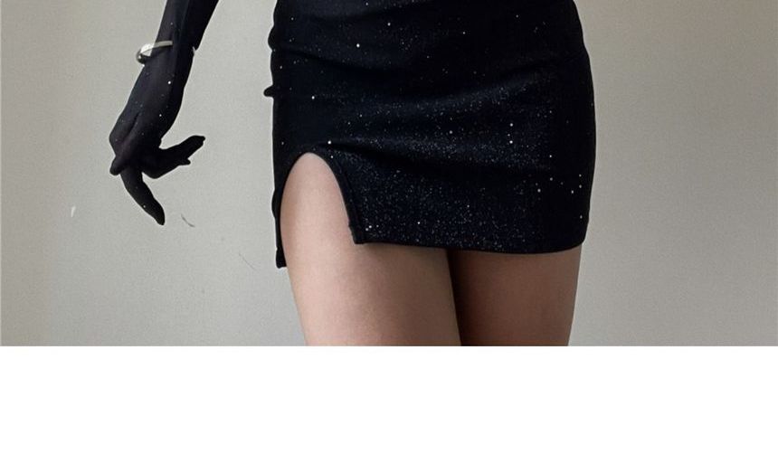 Strap Mini Rhinestone Bodycon Long Gloves Sweetheart Neckline Dress Spaghetti Set: +