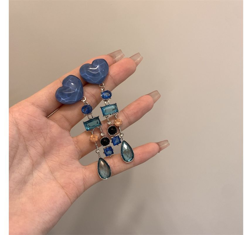 Heart Fringed Rhinestone Earring Alloy