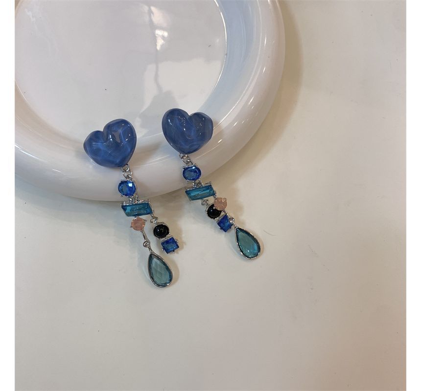 Heart Fringed Rhinestone Earring Alloy