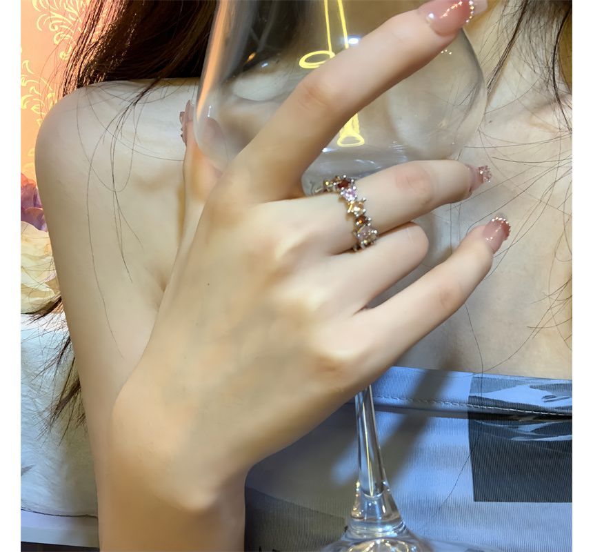 Rhinestone Open Ring Alloy