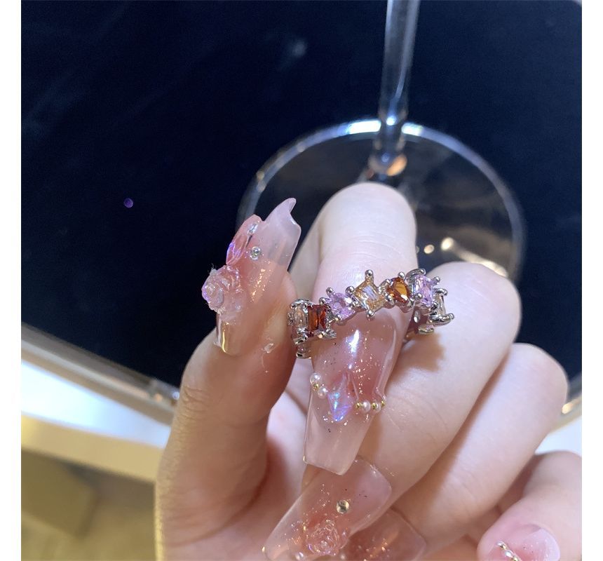 Rhinestone Open Ring Alloy