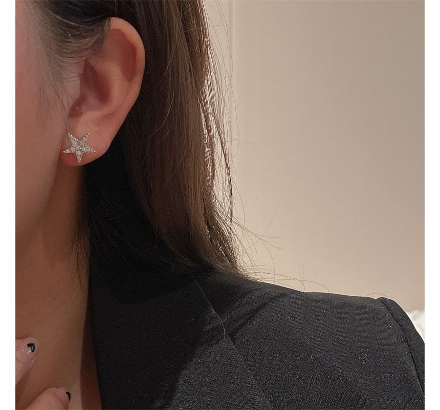 Asymmetrical Moon Alloy Star Fringed Earring