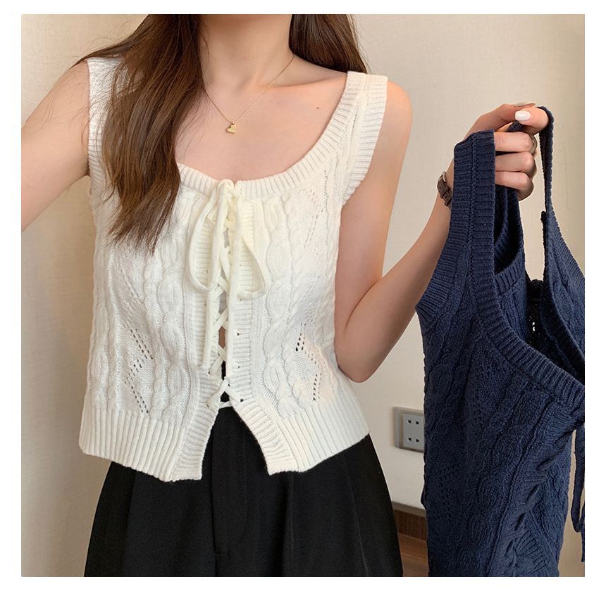 Lace-Up Cable-Knit Knit Vest