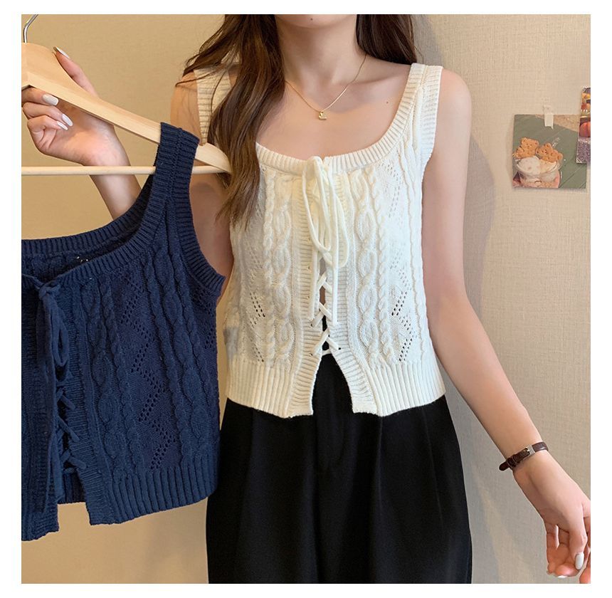 Lace-Up Cable-Knit Knit Vest