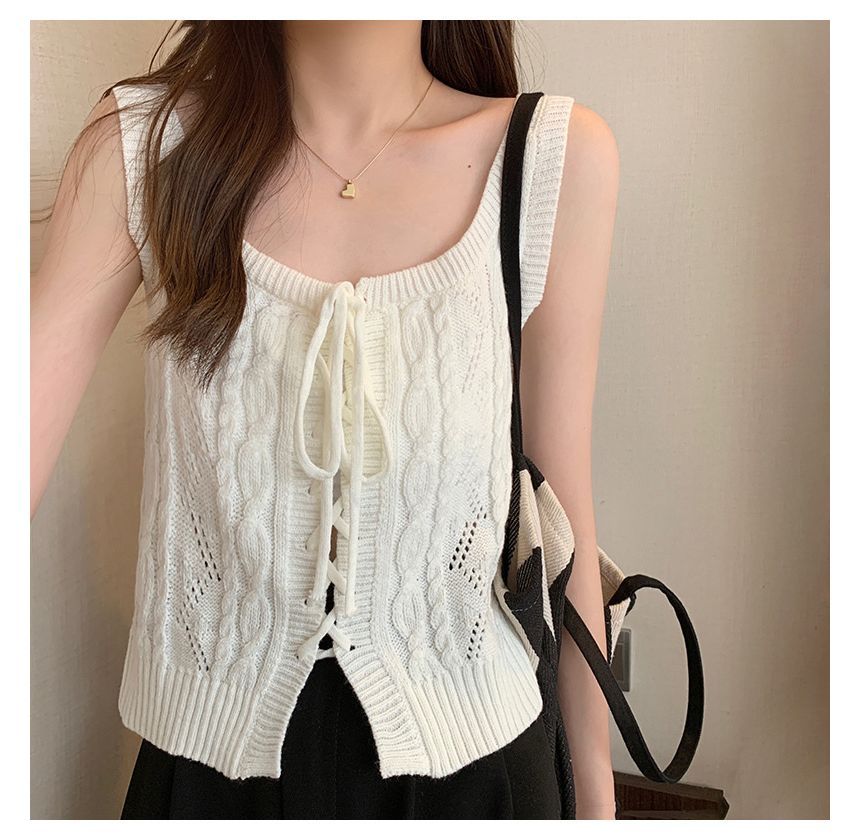 Lace-Up Cable-Knit Knit Vest