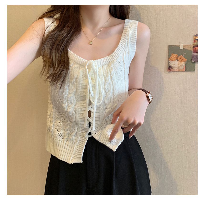 Lace-Up Cable-Knit Knit Vest