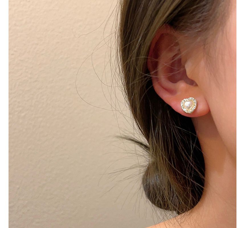 Rhinestone / Earring Heart Clip-On Stud Pearl Faux