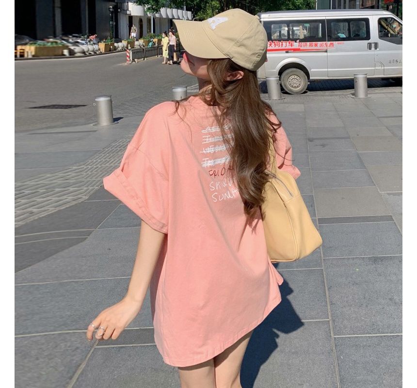 Smiley Tee Crew Print Short-Sleeve Face Tunic Neck