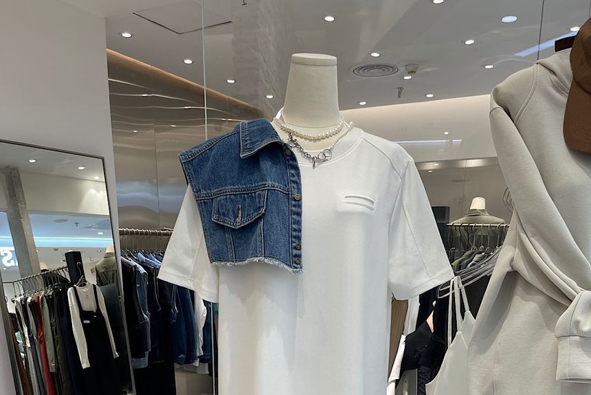 Short-Sleeve Crew Plain Neck Dress Midi T-Shirt