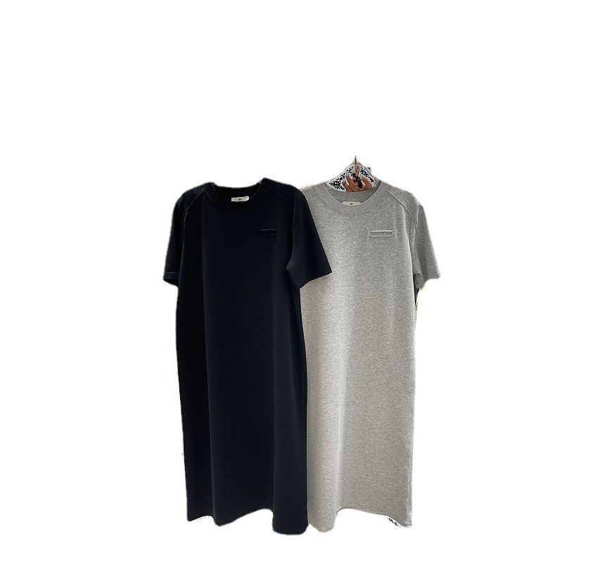 Short-Sleeve Crew Plain Neck Dress Midi T-Shirt