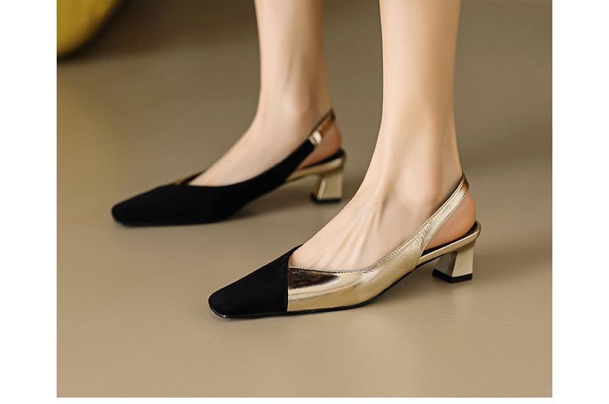 Slingback Square Toe Sandals Low-Heel