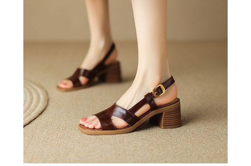 Block-Heel Toe Sandals Square Slingback