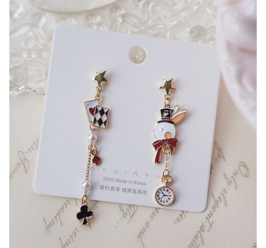 Rabbit Enamel Clip Asymmetrical Drop Poker / Earring On