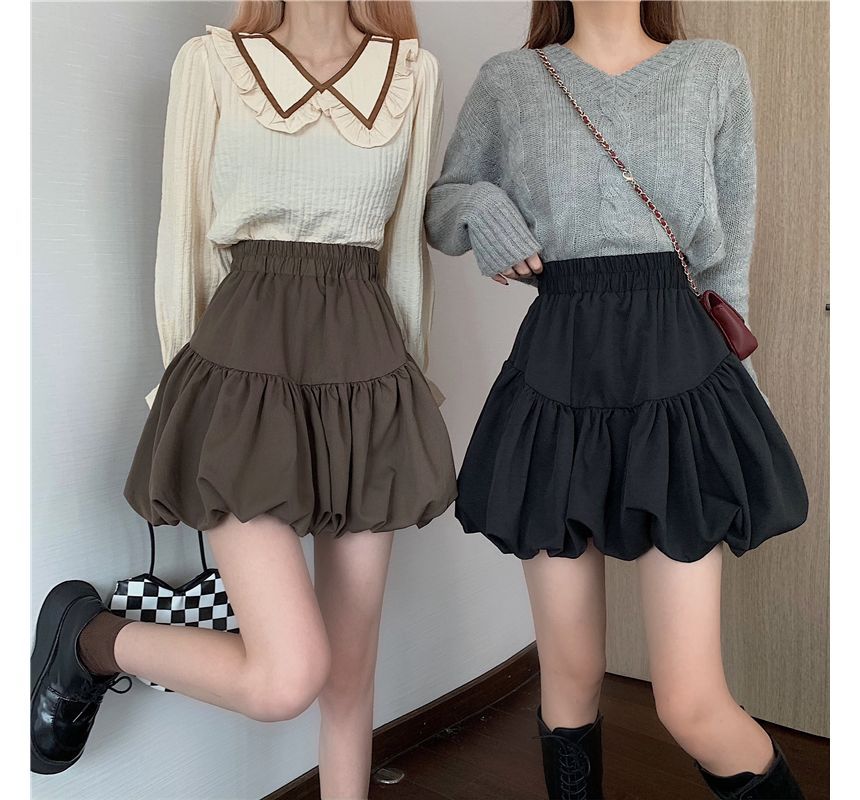 Skirt High-Waist Plain Bubble