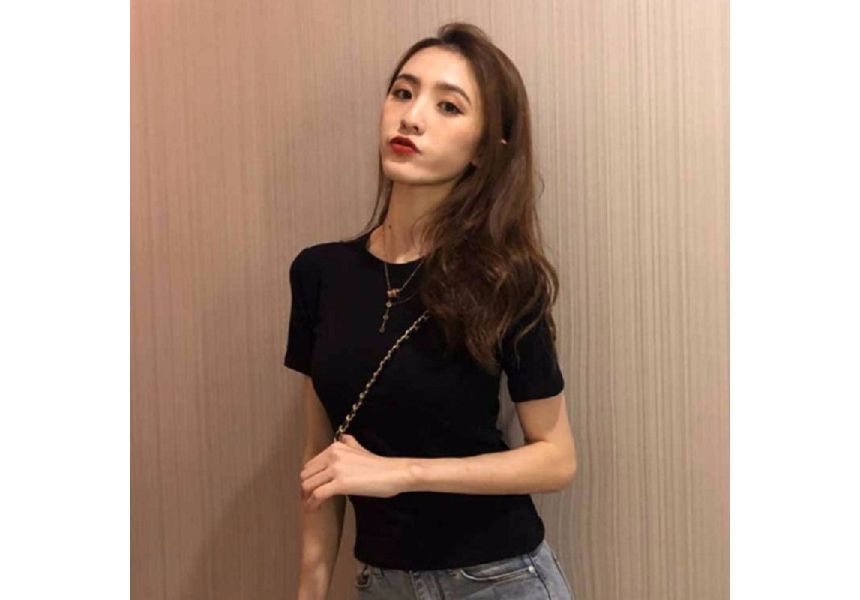 T-Shirt Plain Neck Short-Sleeve Crew