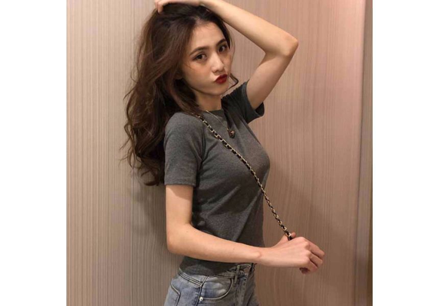 T-Shirt Plain Neck Short-Sleeve Crew