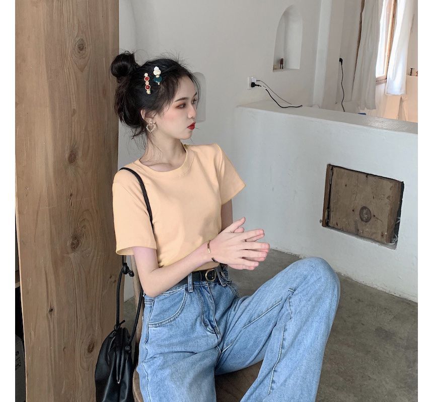 T-Shirt Plain Neck Short-Sleeve Crew