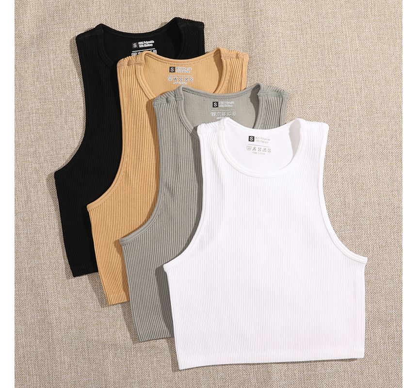 Crew Top Neck Plain Tank Crop