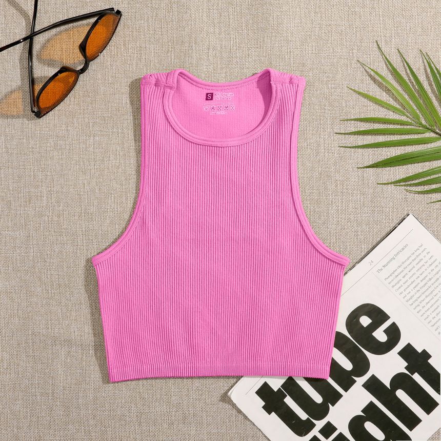 Crew Top Neck Plain Tank Crop