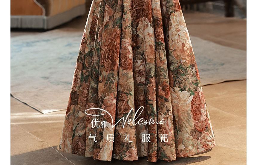 A-Line Evening Gown Sleeveless Floral