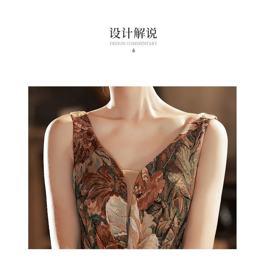 A-Line Evening Gown Sleeveless Floral