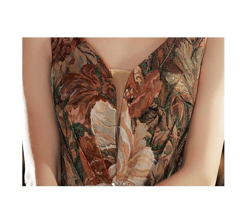 A-Line Evening Gown Sleeveless Floral