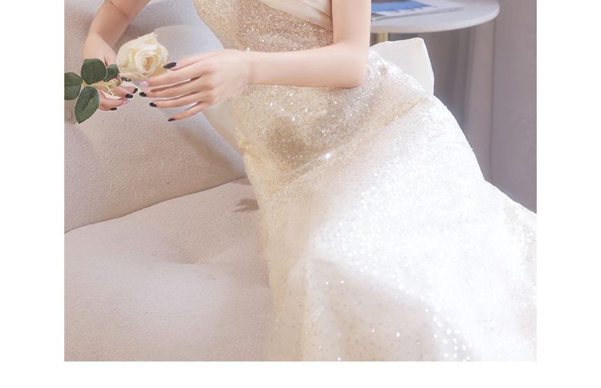 Glitter Evening Shoulder Gown A-Line Off