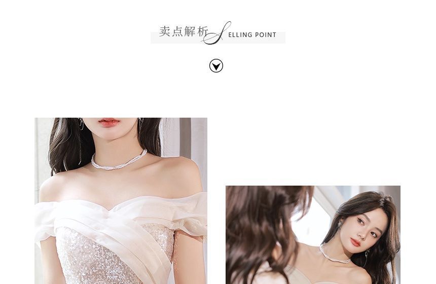 Glitter Evening Shoulder Gown A-Line Off