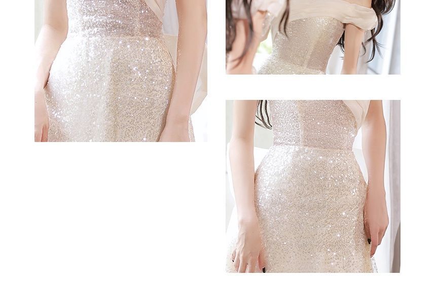 Glitter Evening Shoulder Gown A-Line Off