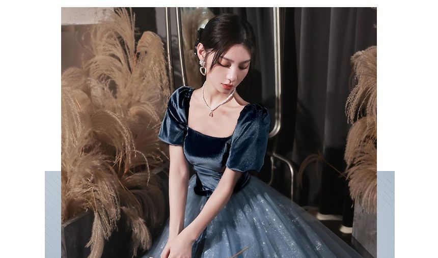 Evening A-Line Gown Glitter Neck Scoop