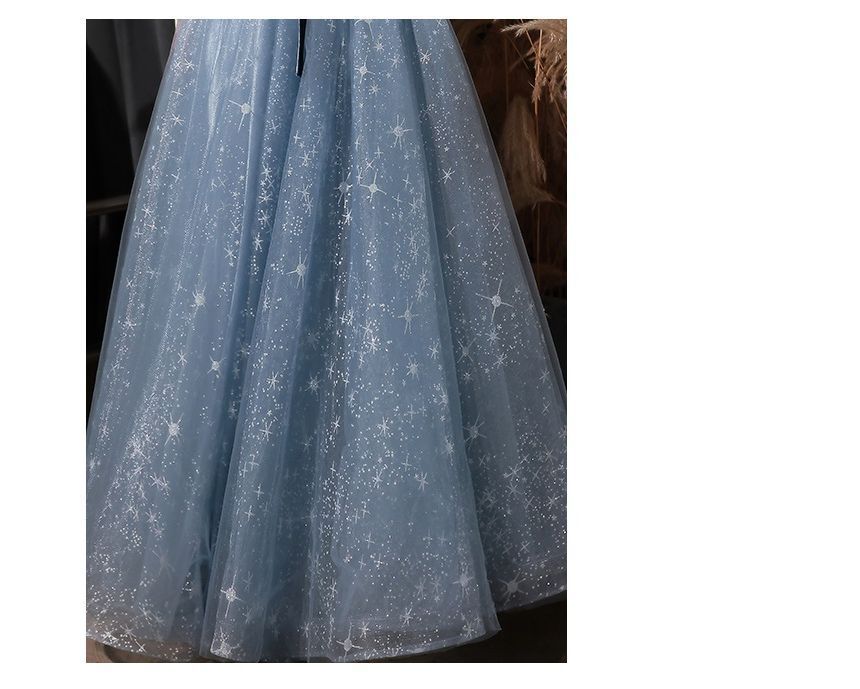 Evening A-Line Gown Glitter Neck Scoop