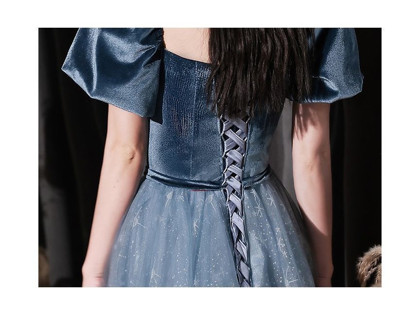 Evening A-Line Gown Glitter Neck Scoop